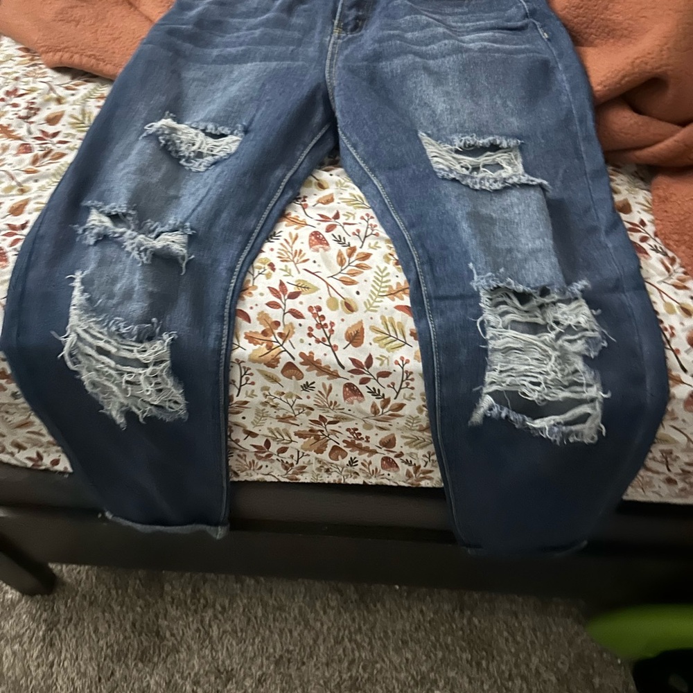 Fashion Nova Distressed Blue Boyfriend Jeans